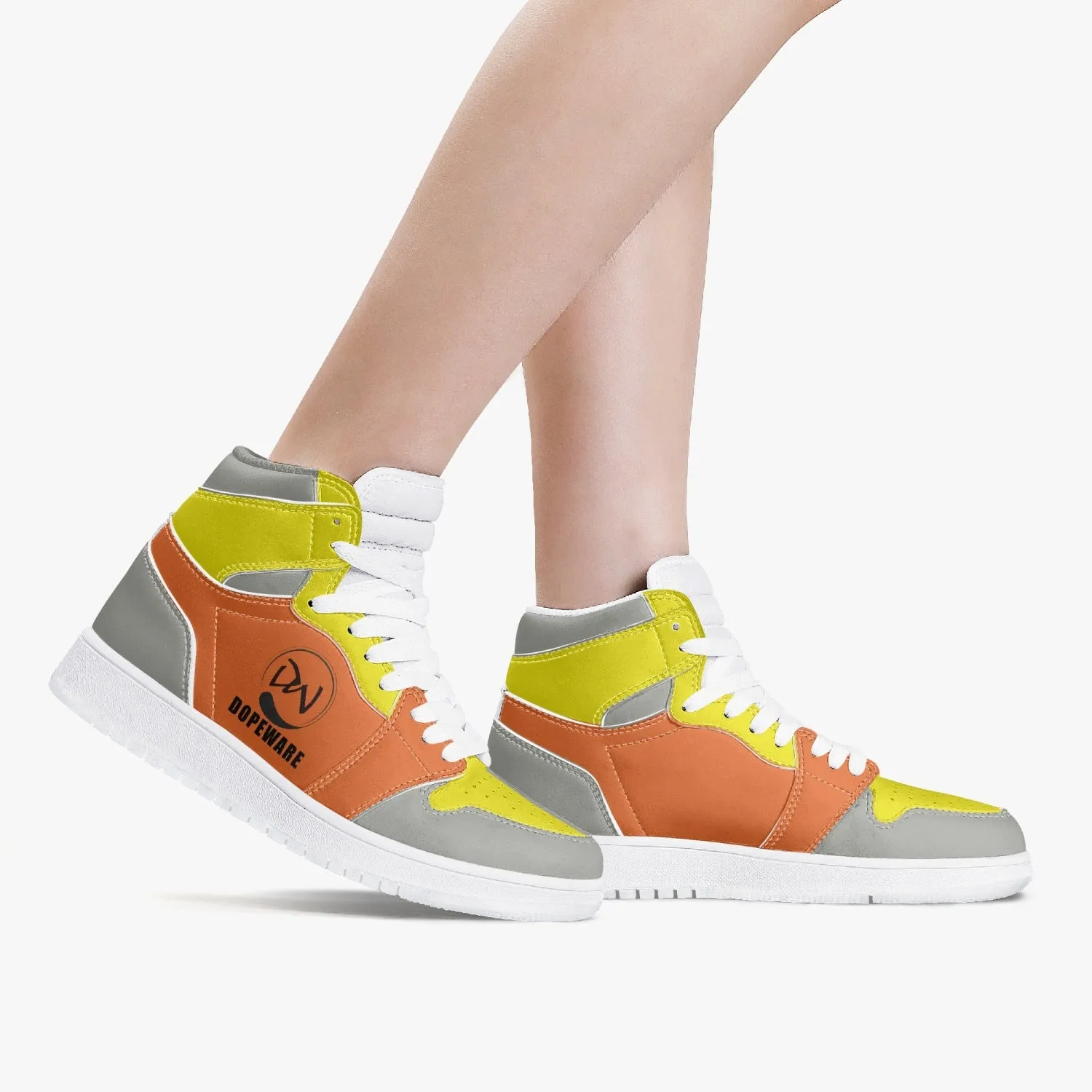 236. New High-Top Leather Sneakers - ORANGE AND Gray