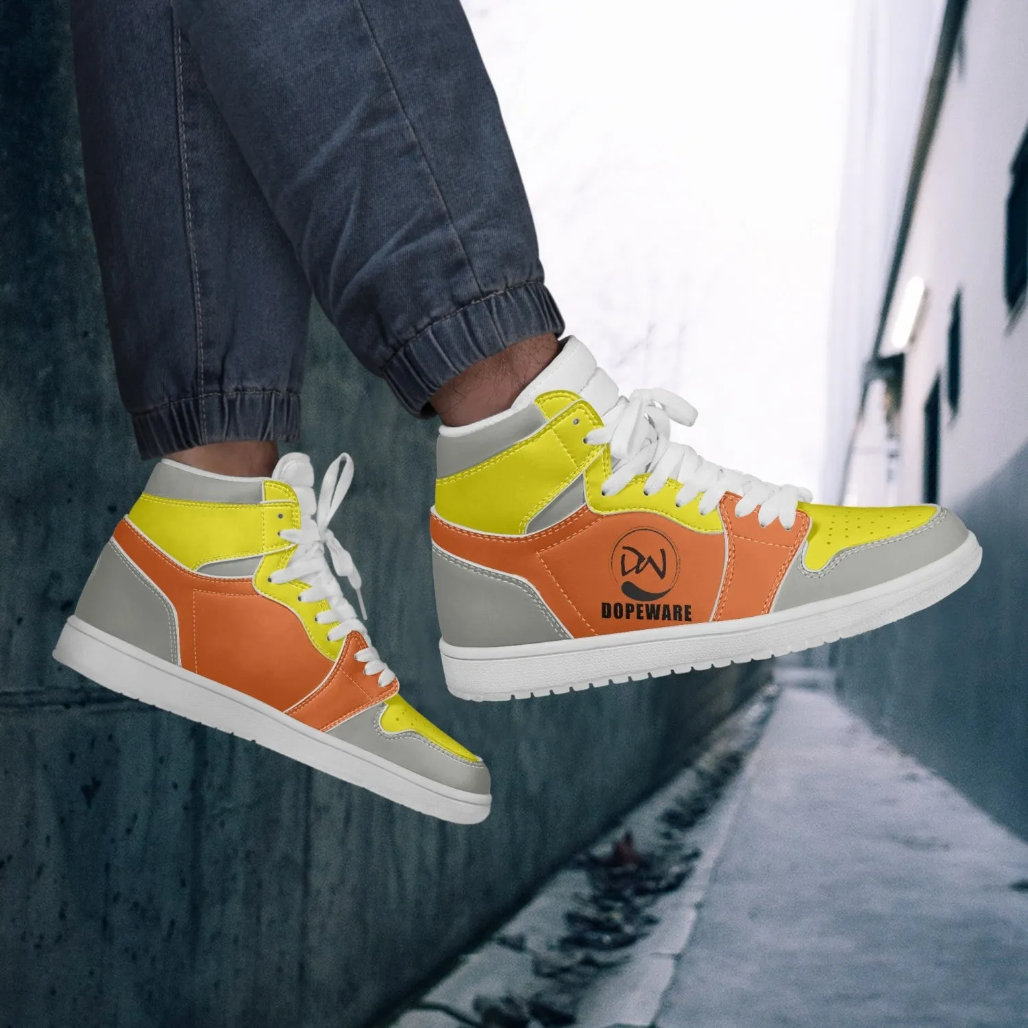 236. New High-Top Leather Sneakers - ORANGE AND Gray