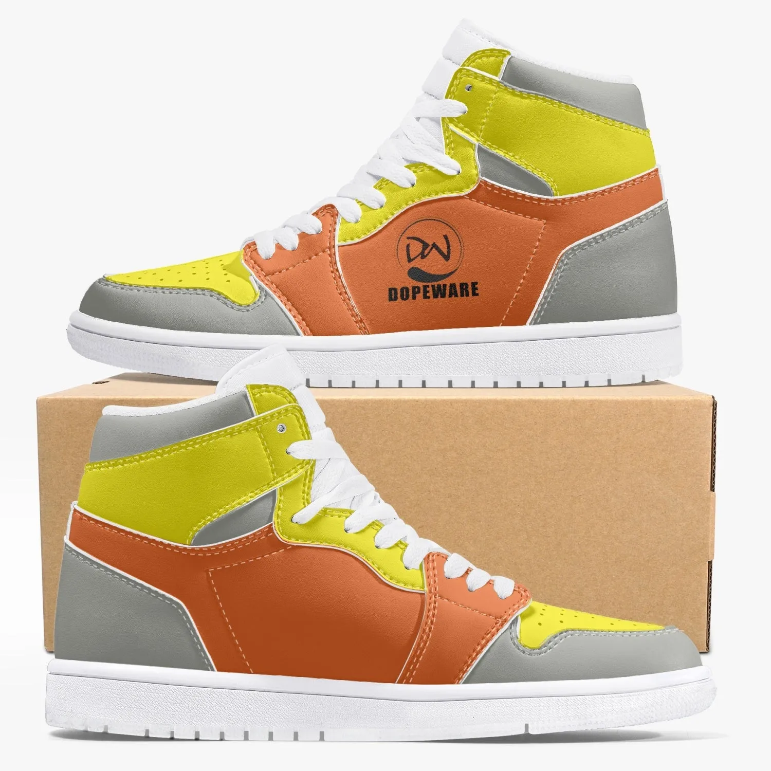 236. New High-Top Leather Sneakers - ORANGE AND Gray