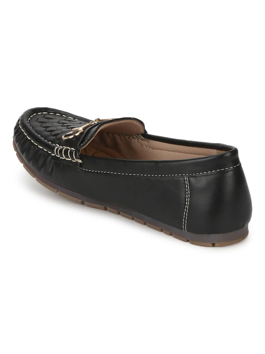 Black PU Gold Chain Loafer With Weaves