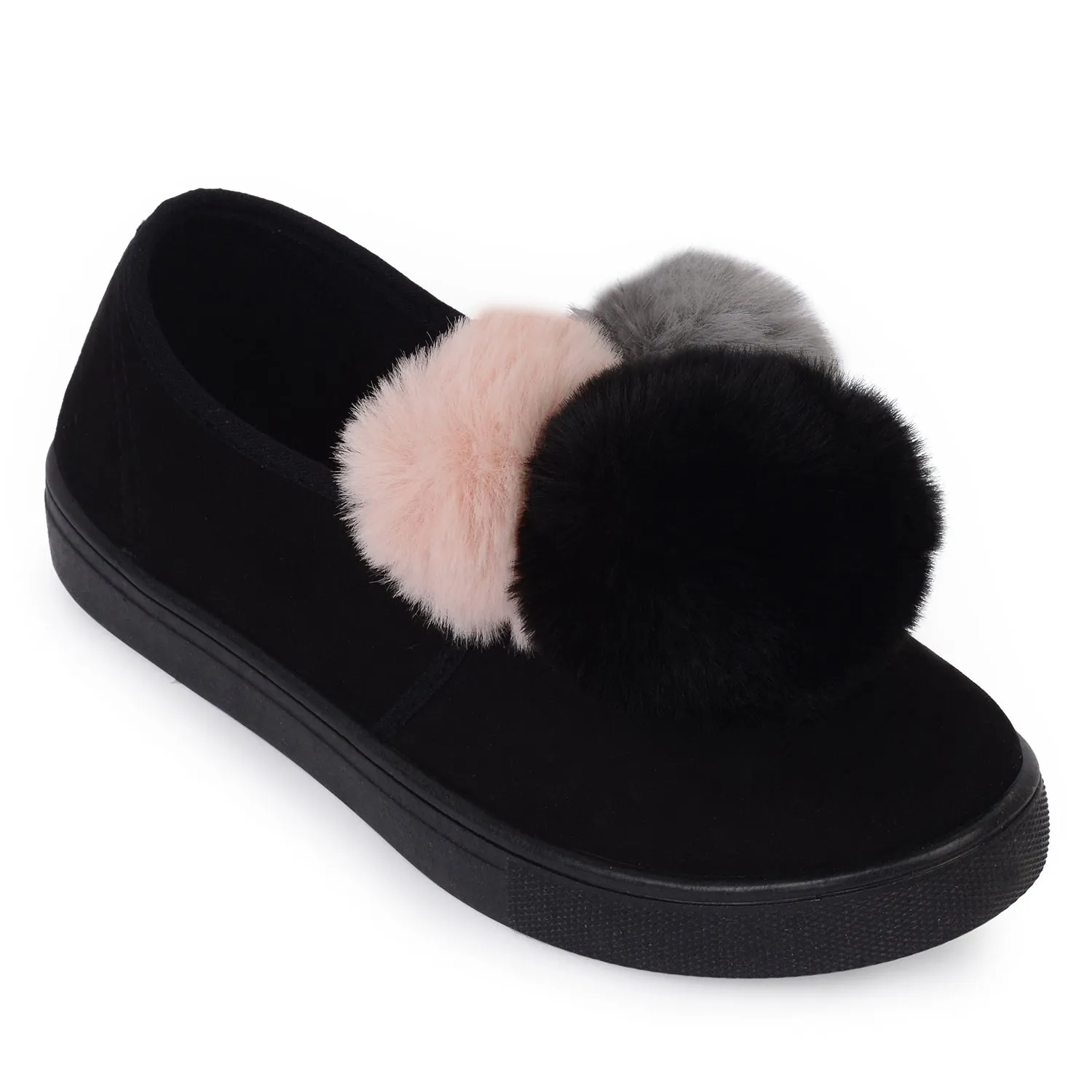 Black Slip On Pom Pom Trainers