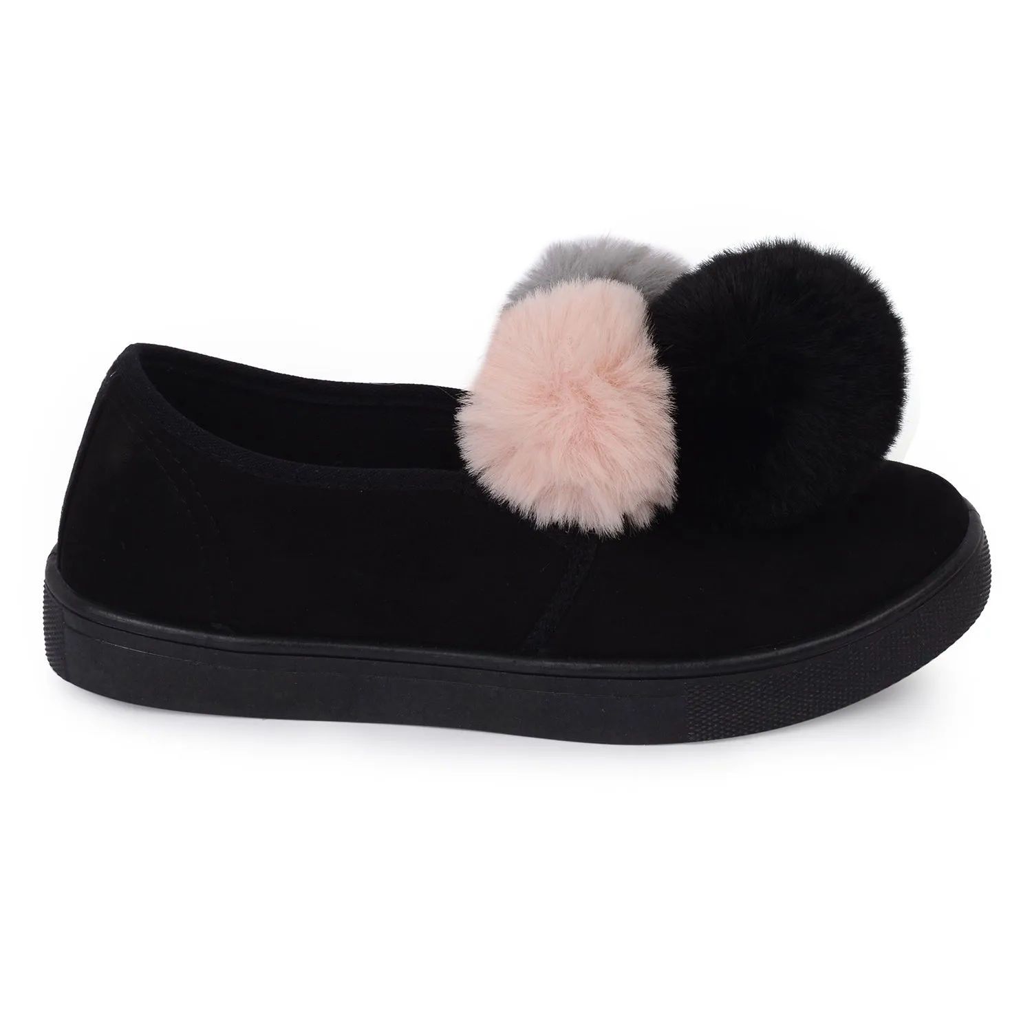 Black Slip On Pom Pom Trainers