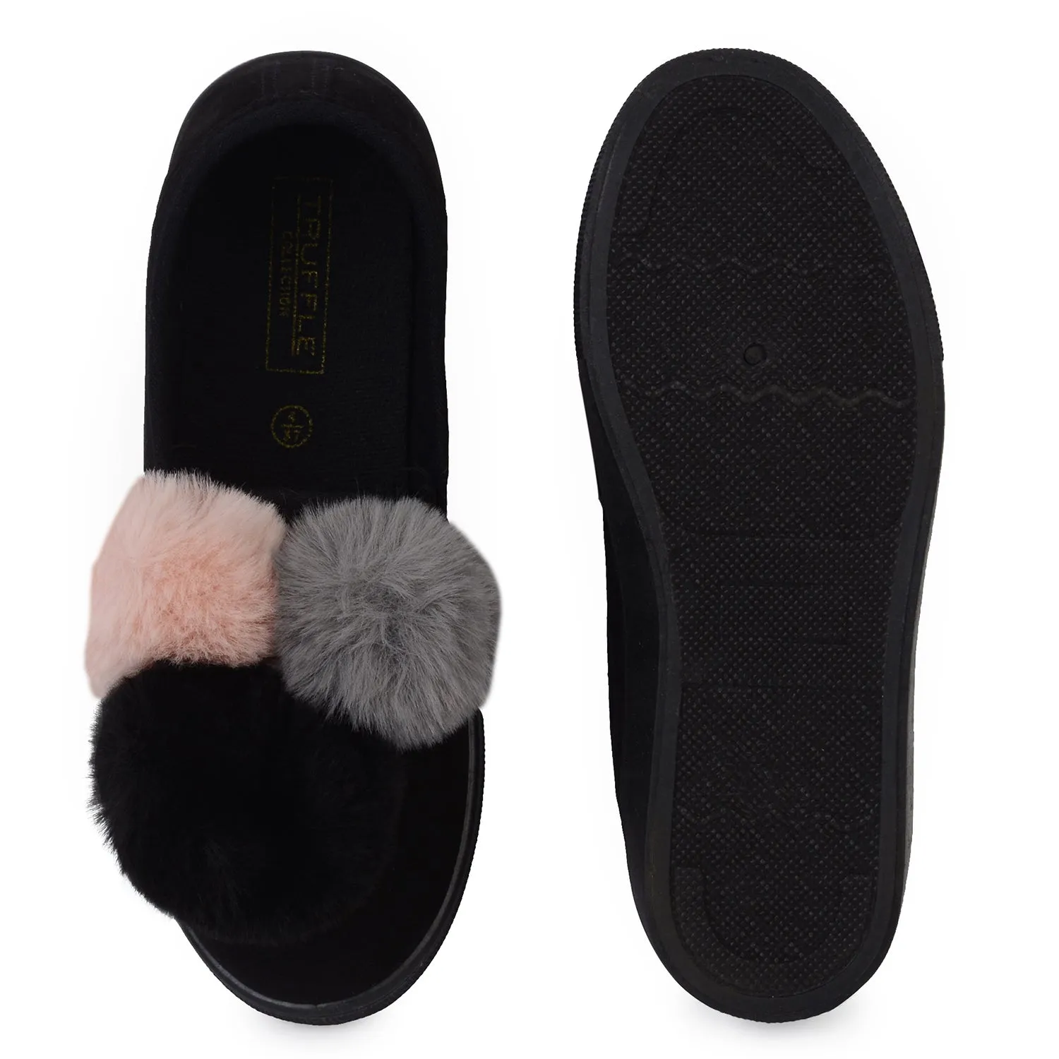 Black Slip On Pom Pom Trainers