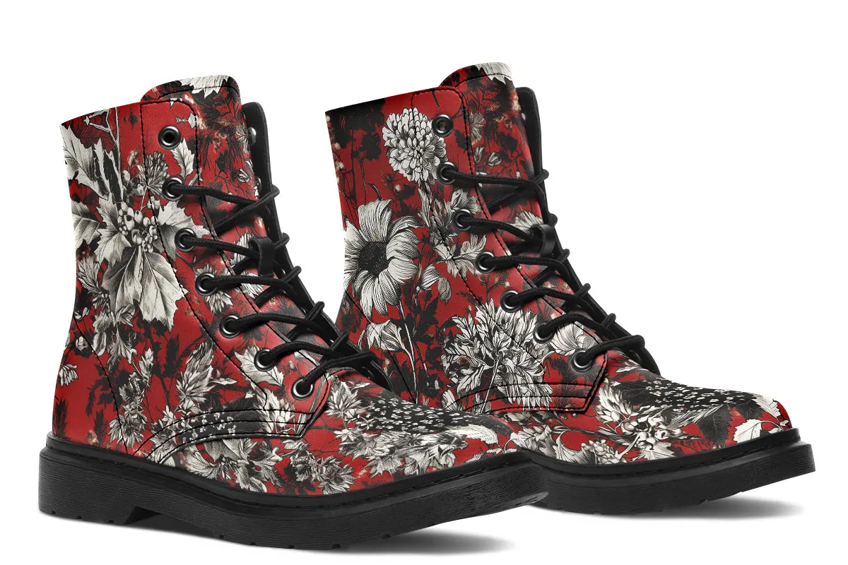 Bloodflower Boots - Vegan Leather Doc-Style Boots with Durable Stitched on Soles