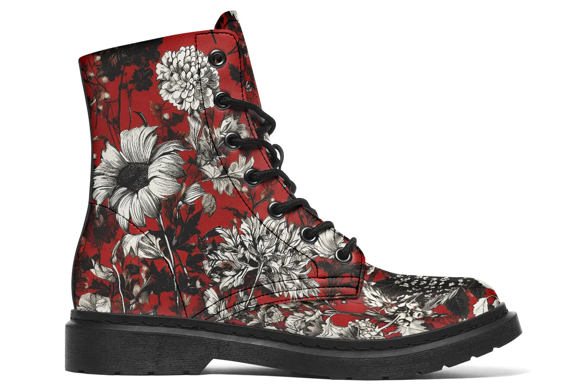 Bloodflower Boots - Vegan Leather Doc-Style Boots with Durable Stitched on Soles