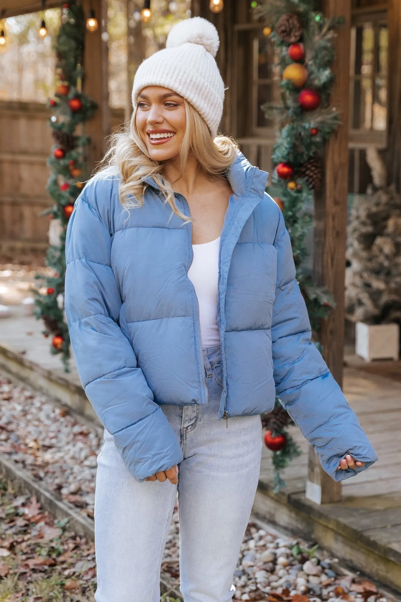 Blue Quilted Puffer Jacket