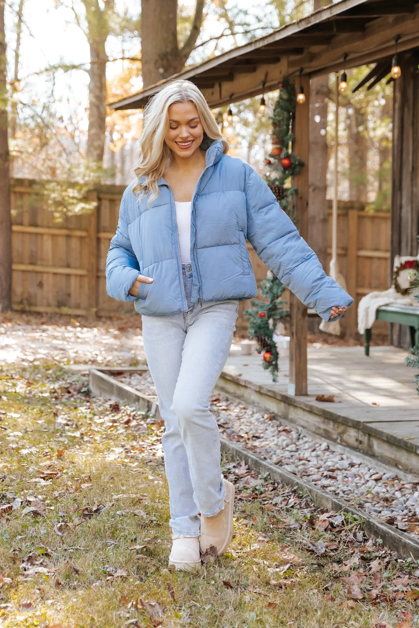 Blue Quilted Puffer Jacket