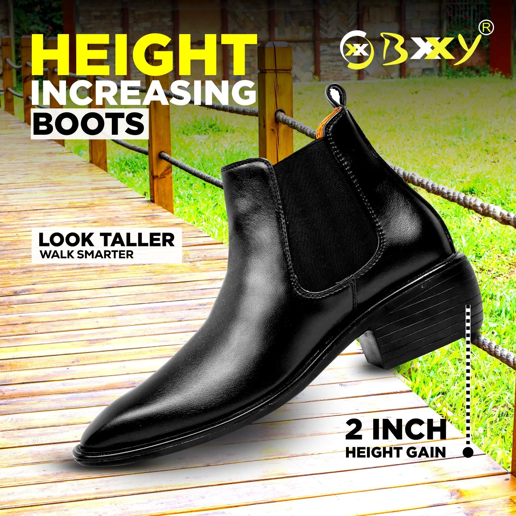 Bxxy's 2 Inch Hidden Height Increasing Faux Leather Chelsea Boots for Men