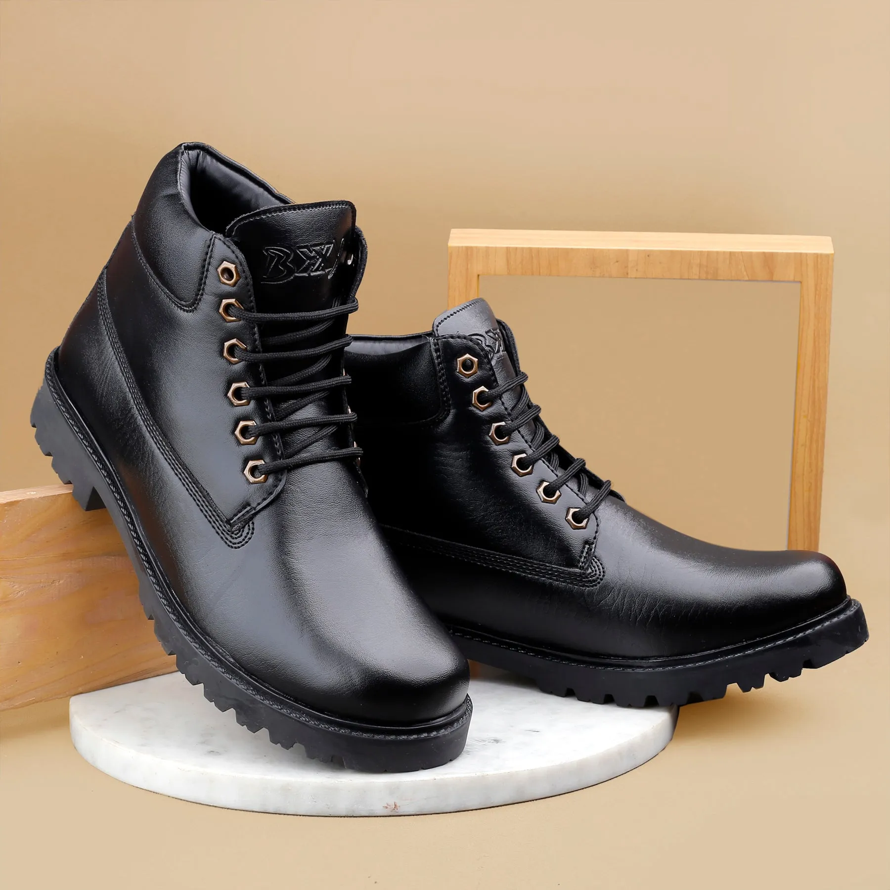 Bxxy's Faux Leather Lace-up Boots for Men