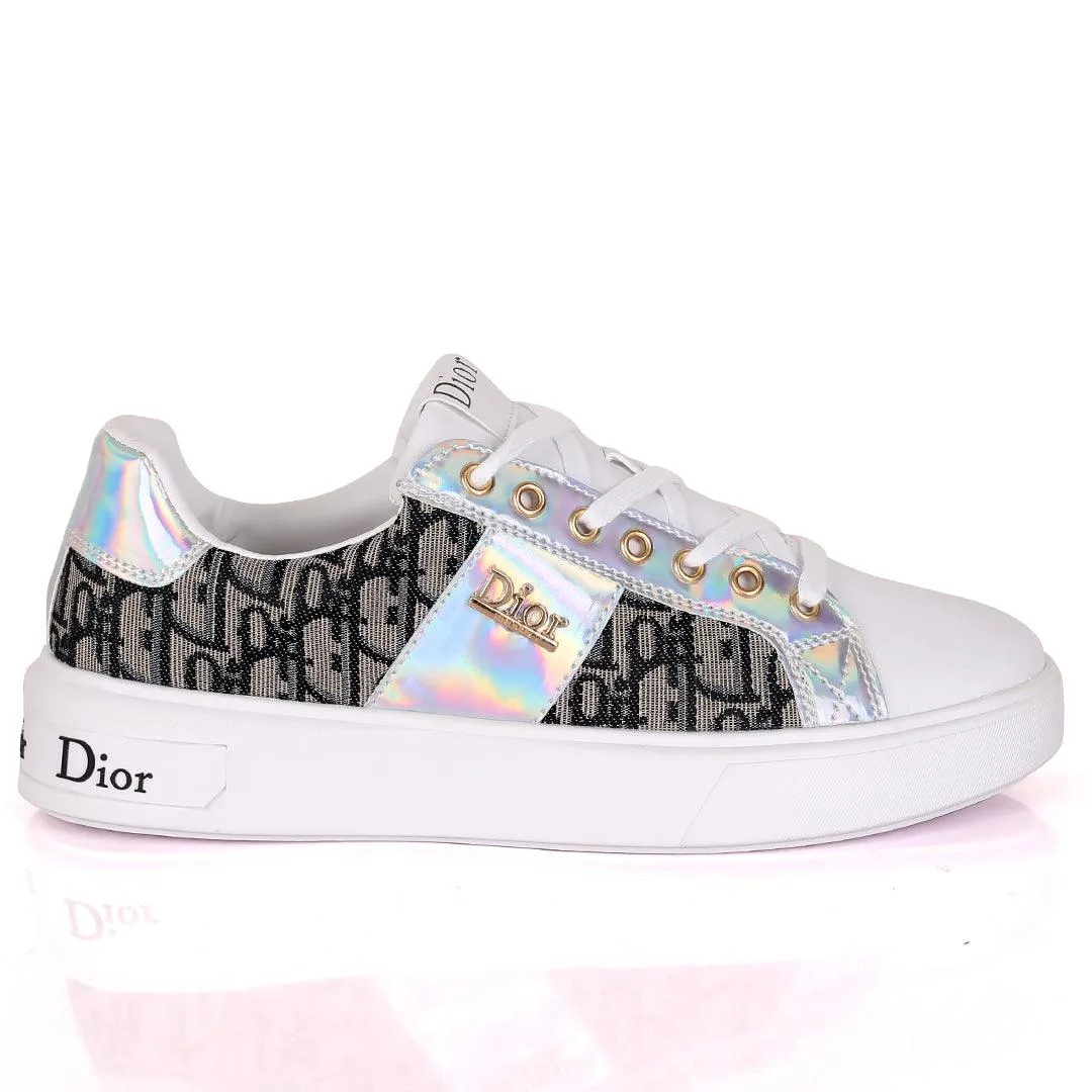 Christ Dio Gold Logo Crested Designed White Sole Lace Up Sneakers- Black