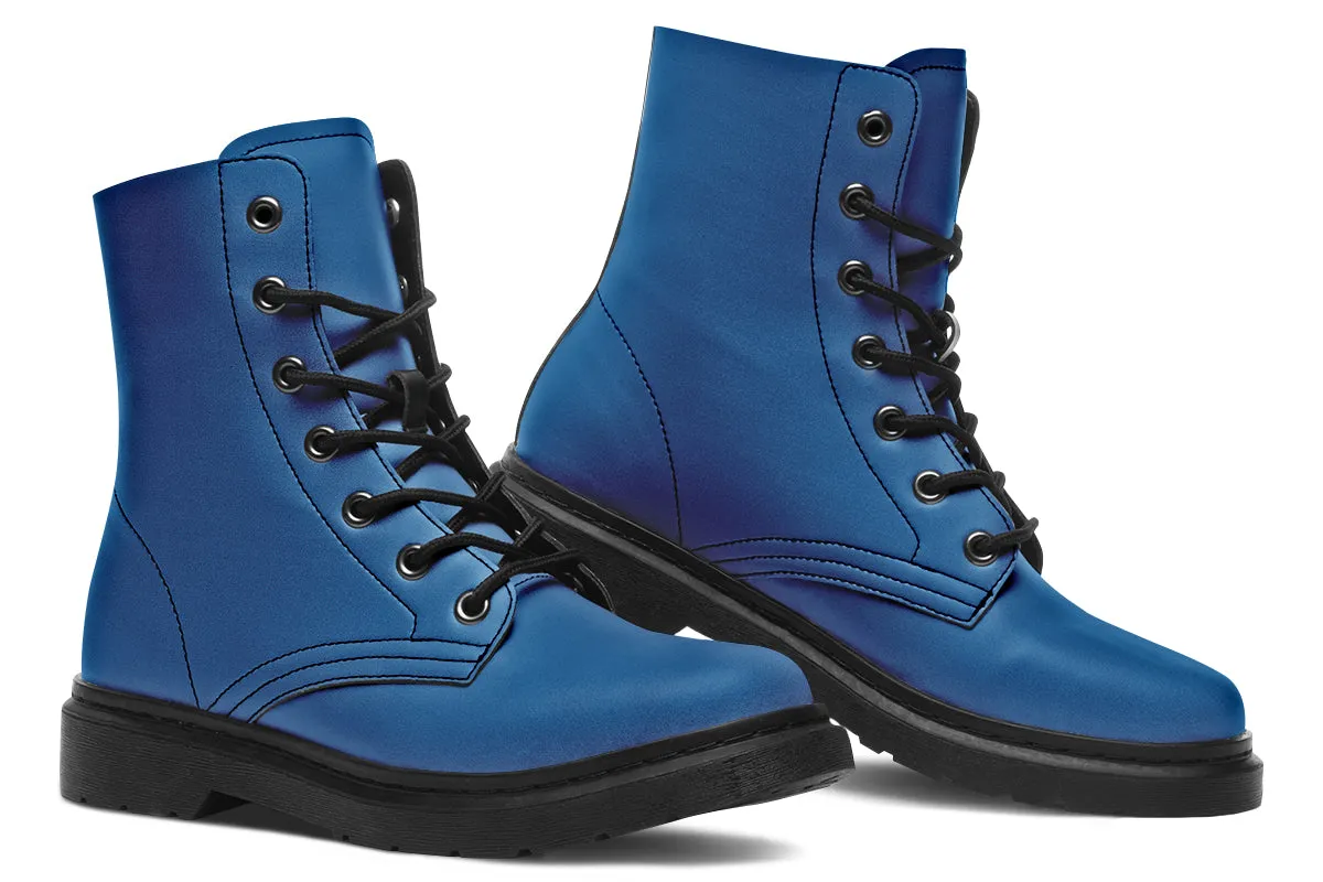 Cobalt Blue Boots - Vegan Leather Doc-Style Boots with Durable Stitched on Soles