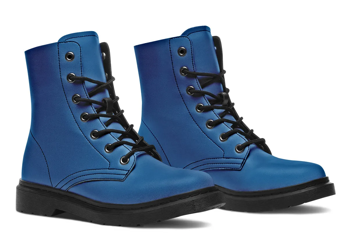 Cobalt Blue Boots - Vegan Leather Doc-Style Boots with Durable Stitched on Soles