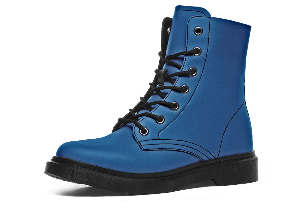 Cobalt Blue Boots - Vegan Leather Doc-Style Boots with Durable Stitched on Soles