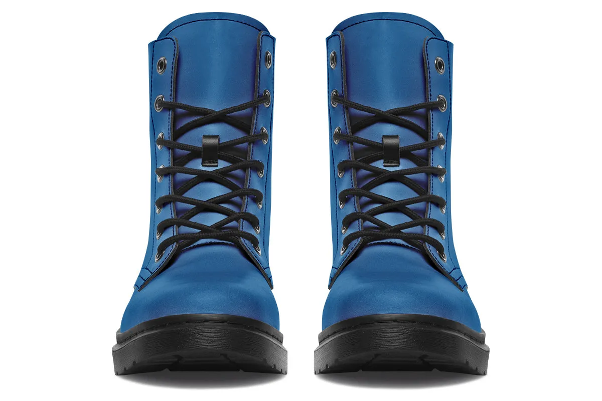 Cobalt Blue Boots - Vegan Leather Doc-Style Boots with Durable Stitched on Soles