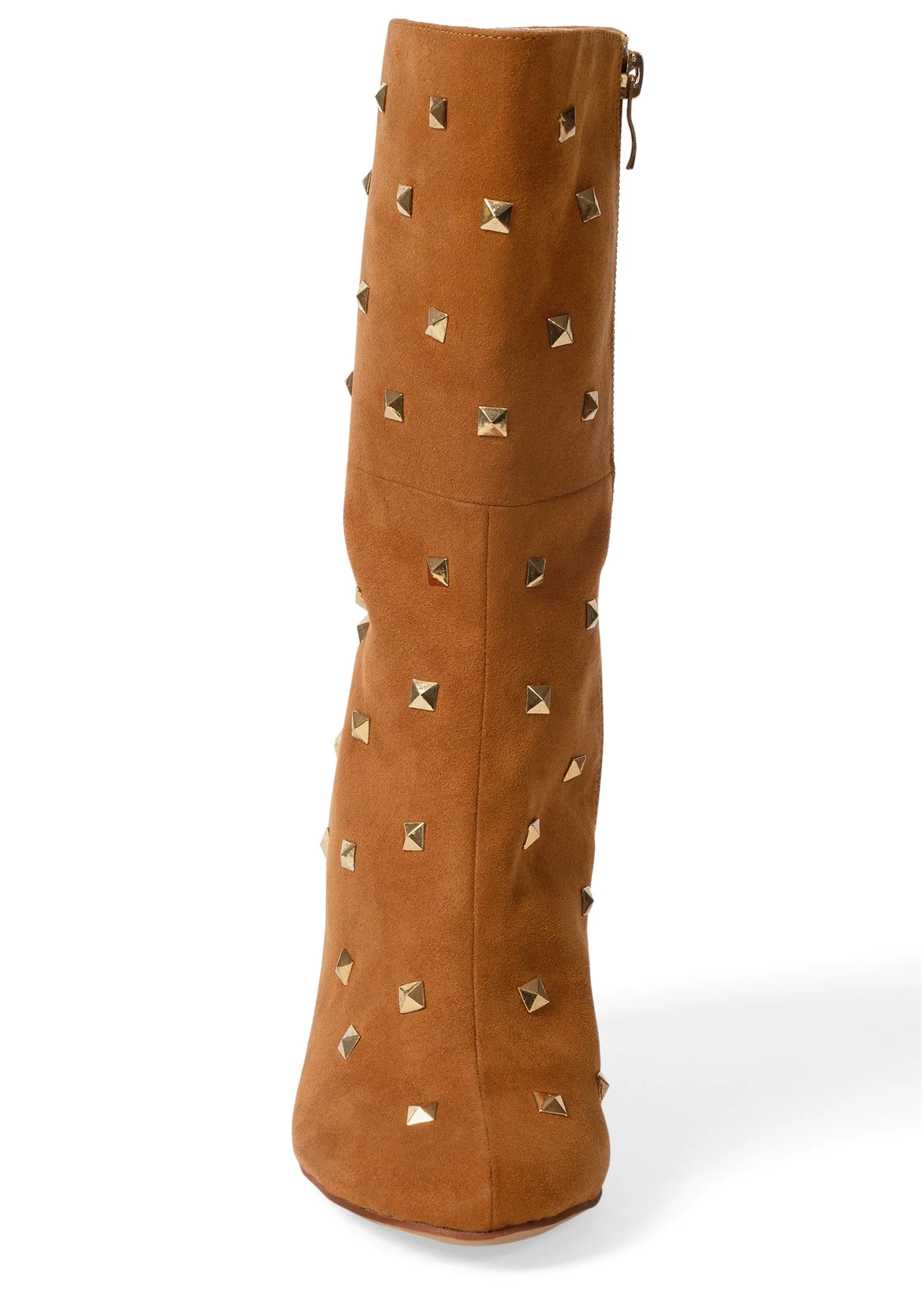 Faux Suede Studded Boots - Cognac