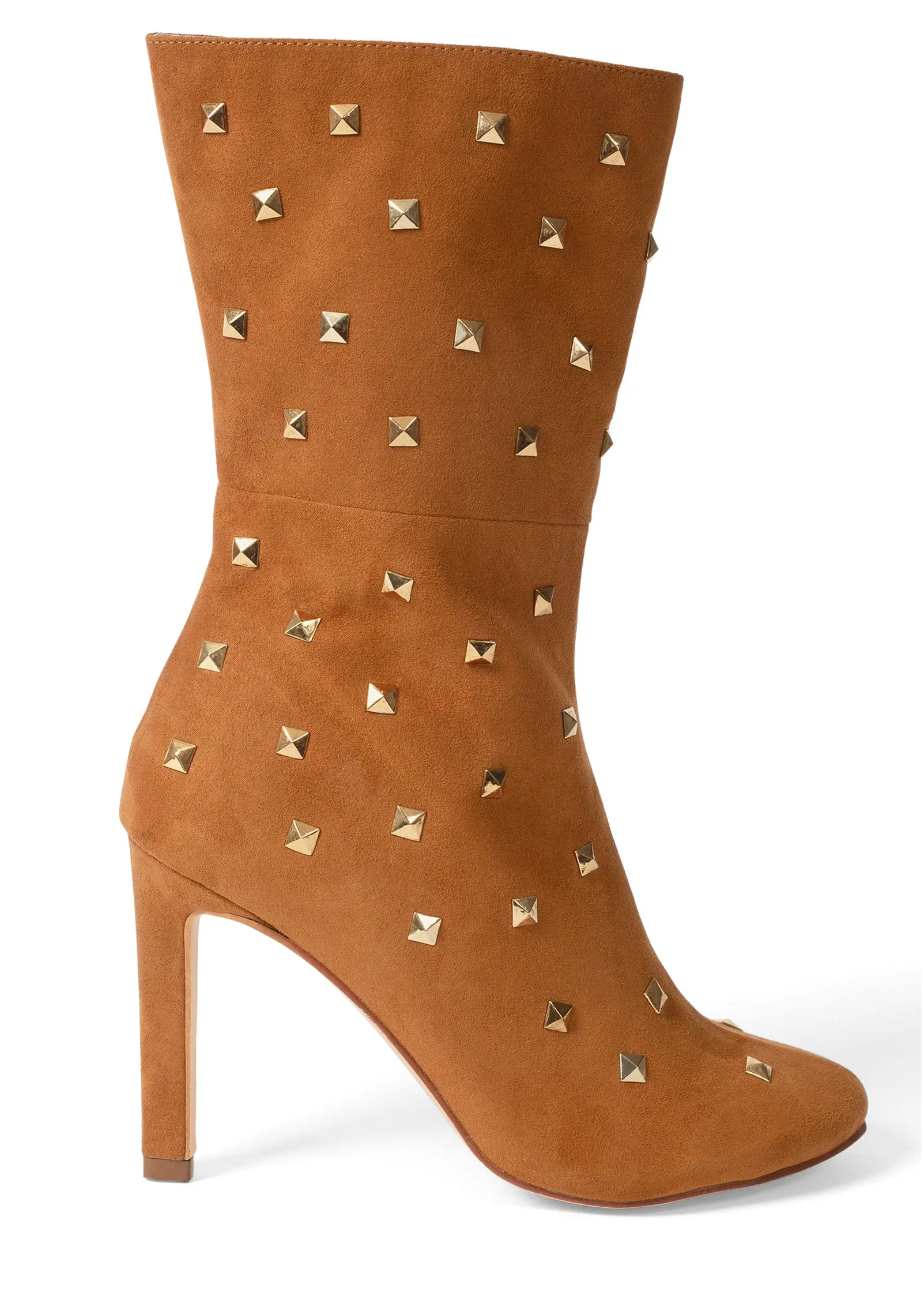 Faux Suede Studded Boots - Cognac