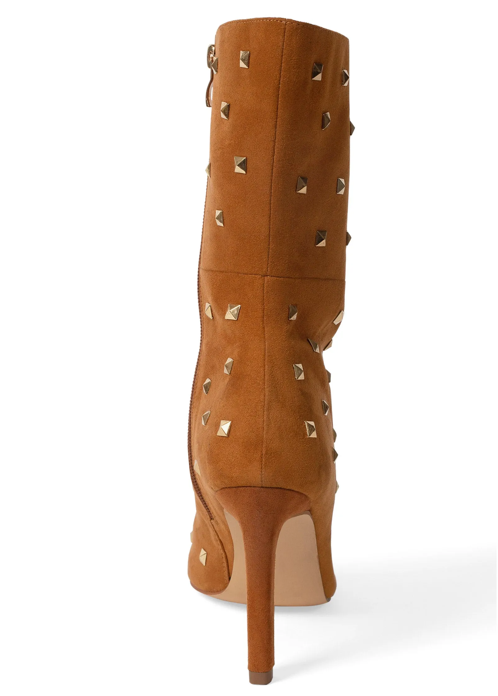 Faux Suede Studded Boots - Cognac