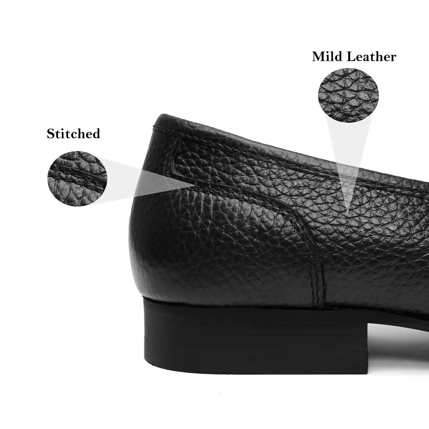 Flexible Back Comfortable Loafers in Black Textured Leather