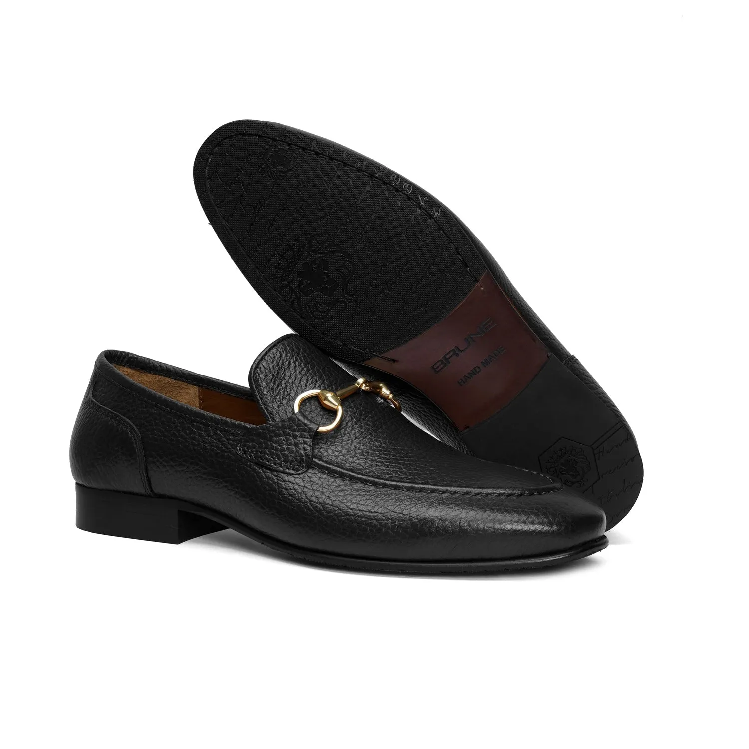 Flexible Back Comfortable Loafers in Black Textured Leather