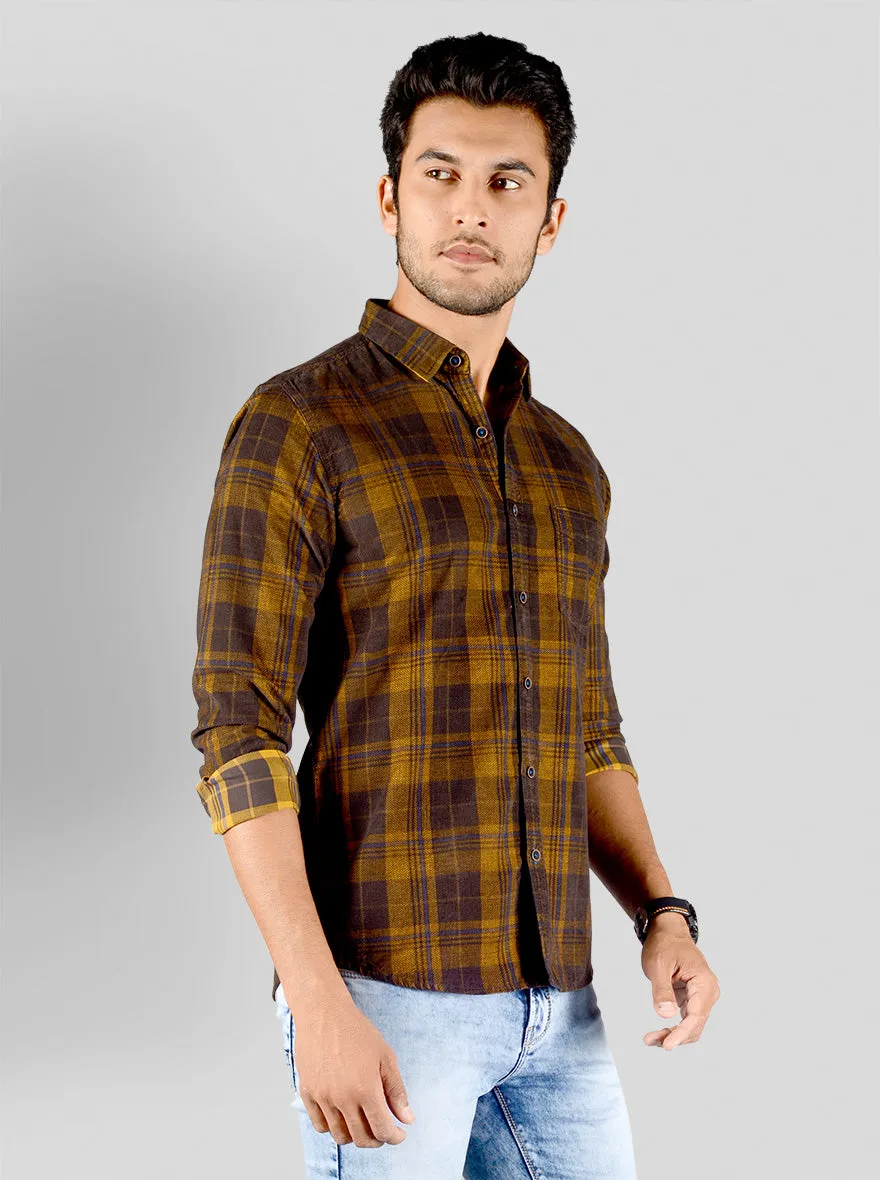 Golden Brown Checked Slim Fit Casual Shirt | JadeBlue