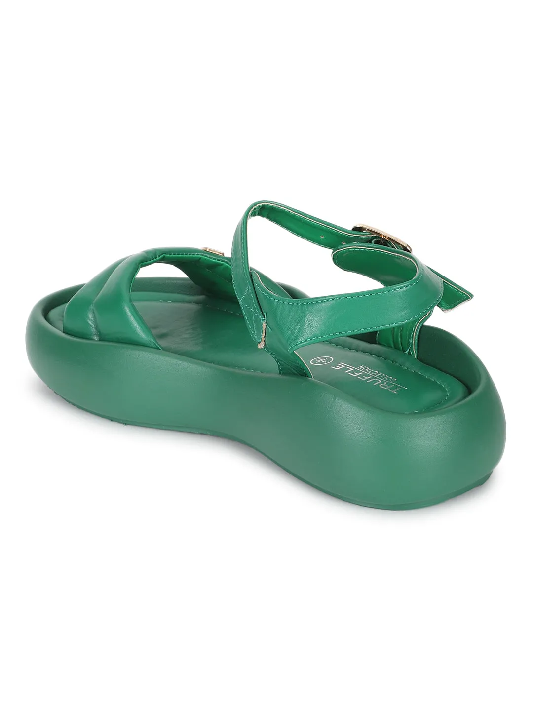 Green PU Buckle Stylish Flats (TC-RS3583-GRN)