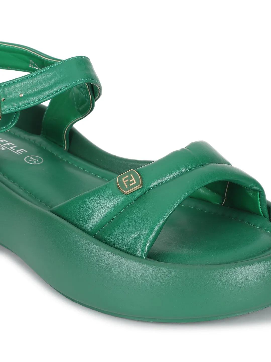 Green PU Buckle Stylish Flats (TC-RS3583-GRN)