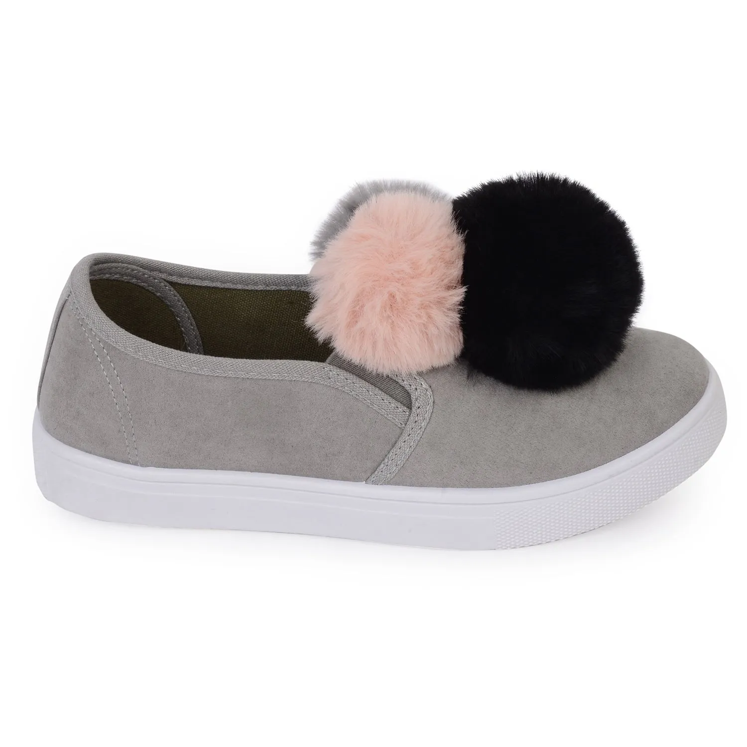 Grey Slip On Pom Pom Trainers