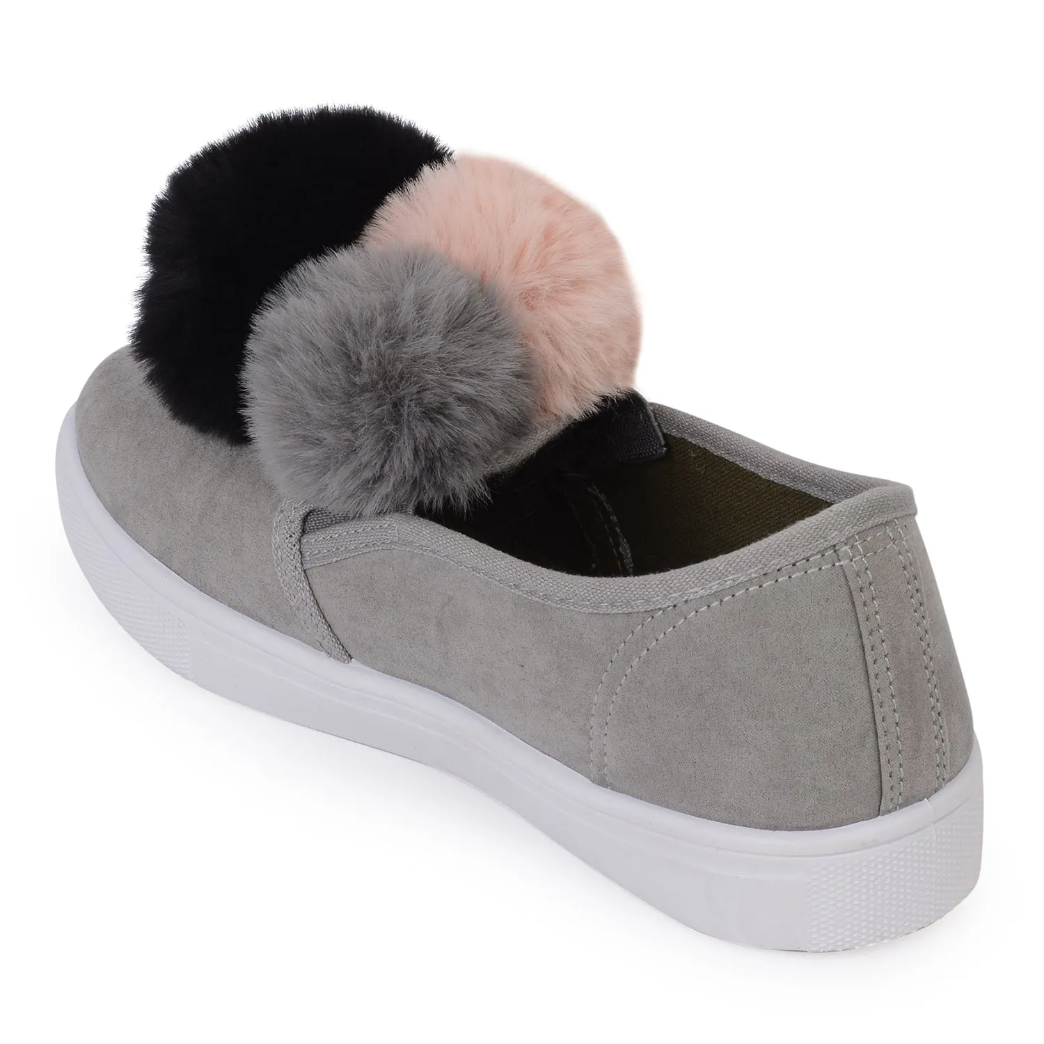 Grey Slip On Pom Pom Trainers