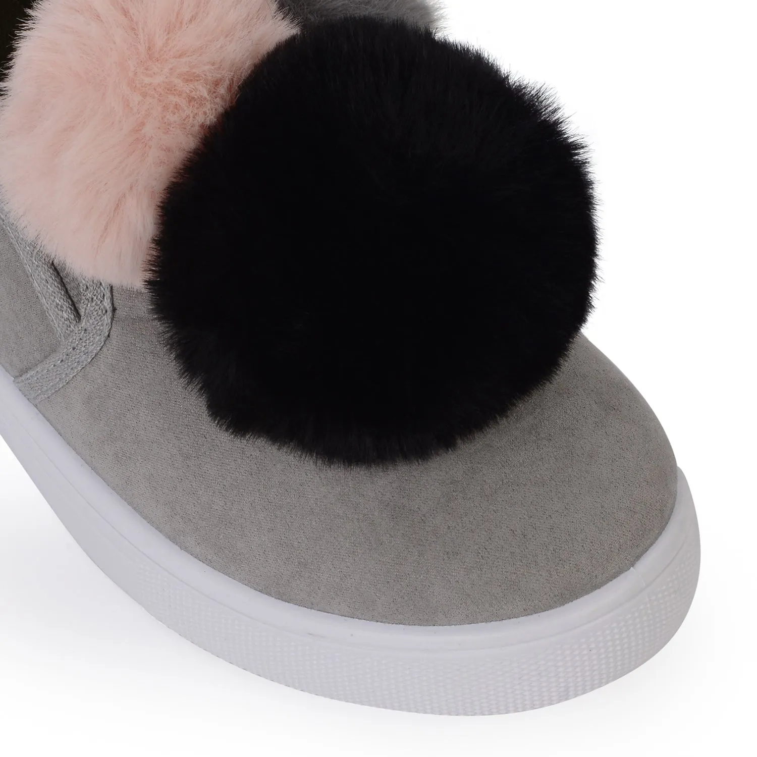 Grey Slip On Pom Pom Trainers