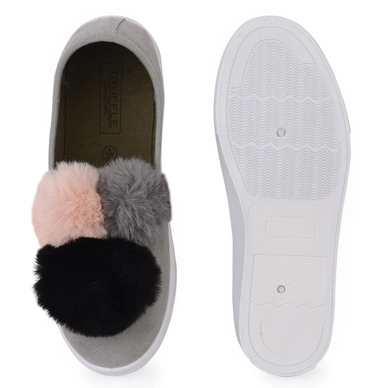 Grey Slip On Pom Pom Trainers