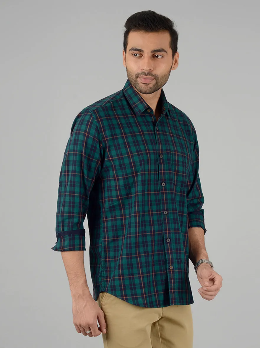 Juster Green Checked Slim Fit Casual Shirt | Greenfibre