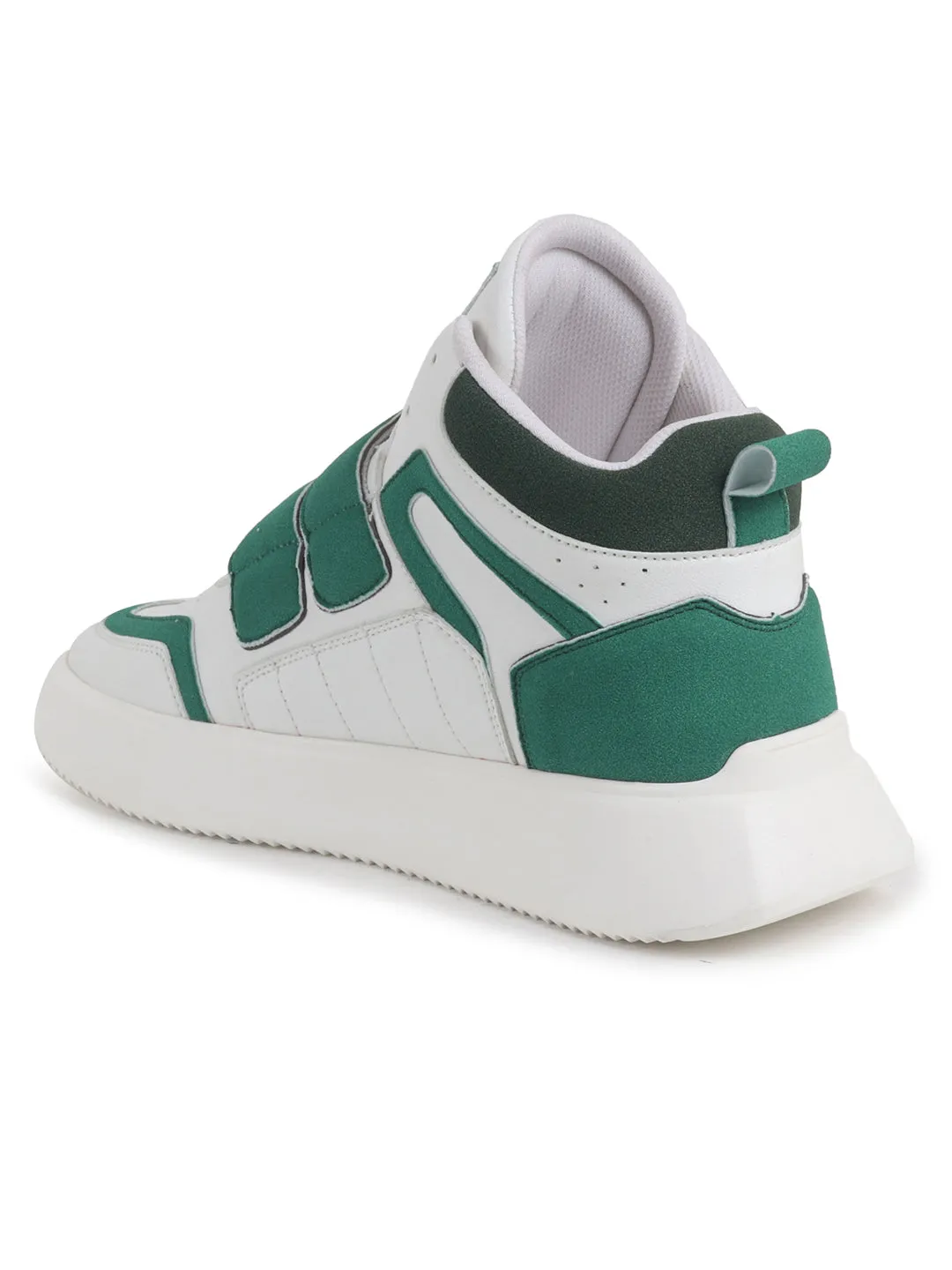 Men Green Colorblocked High Top Velcro Adjustable Classic Sneakers|Memory Cushion Insole|Street Fashion Hi-Top Sneakers