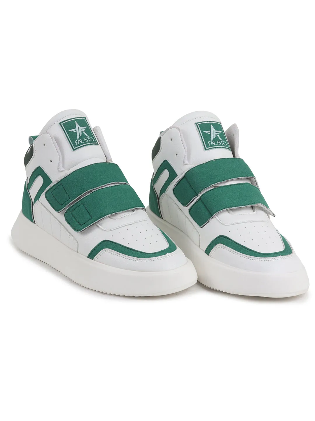 Men Green Colorblocked High Top Velcro Adjustable Classic Sneakers|Memory Cushion Insole|Street Fashion Hi-Top Sneakers