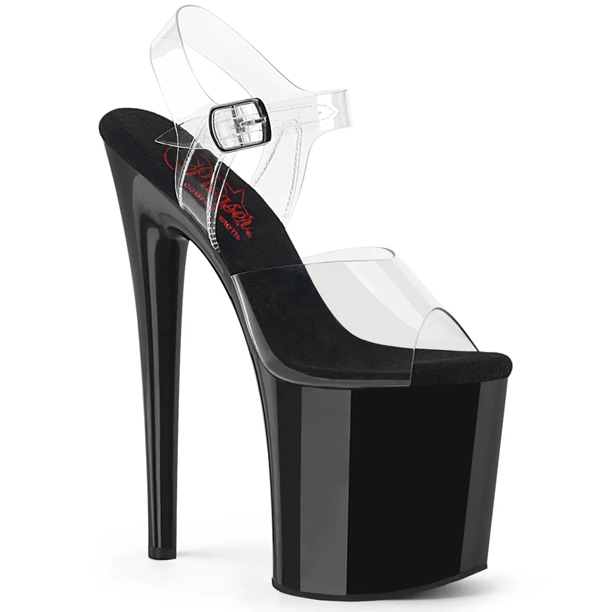 Naughty-808 Clear/Black, 8" Heels