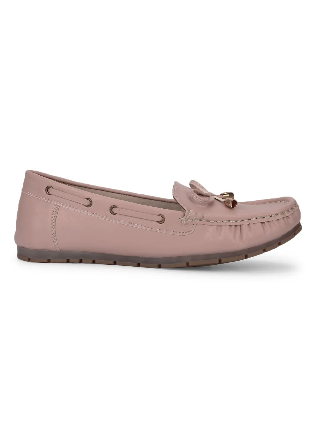 Nude PU Loafers With Bow