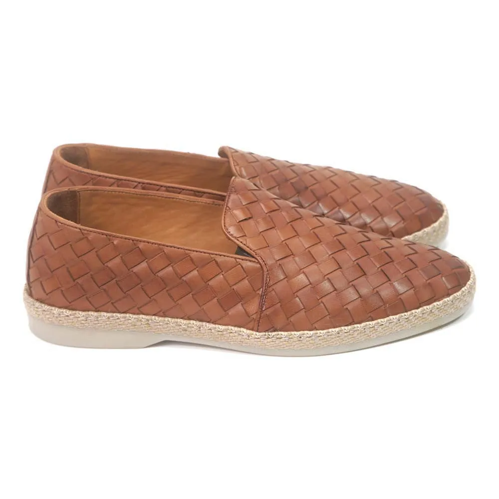 Sigotto Uomo Nova Tan Analin Woven Leather Loafer with Rubber Sole