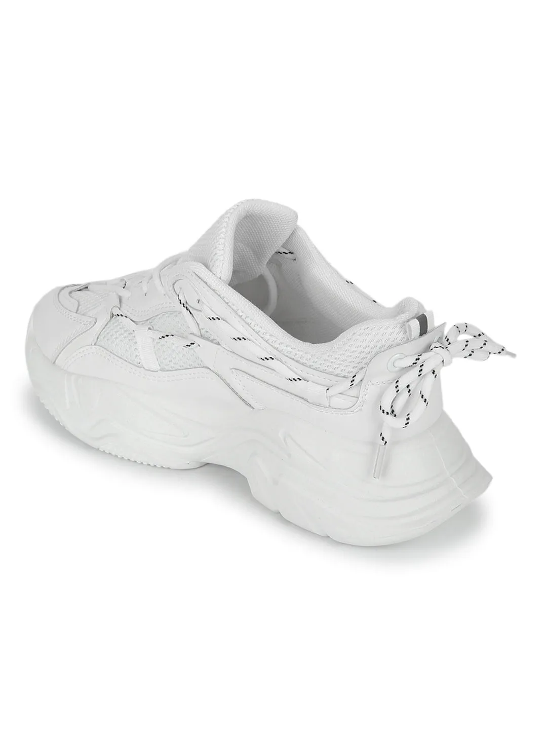 Total White PU Side Lace Pattern Chunky Sneakers