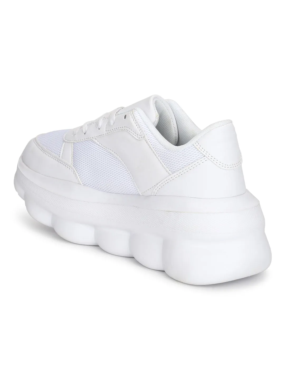 White PU Cleated Bottom Platform Lace-up Chunky Sneakers