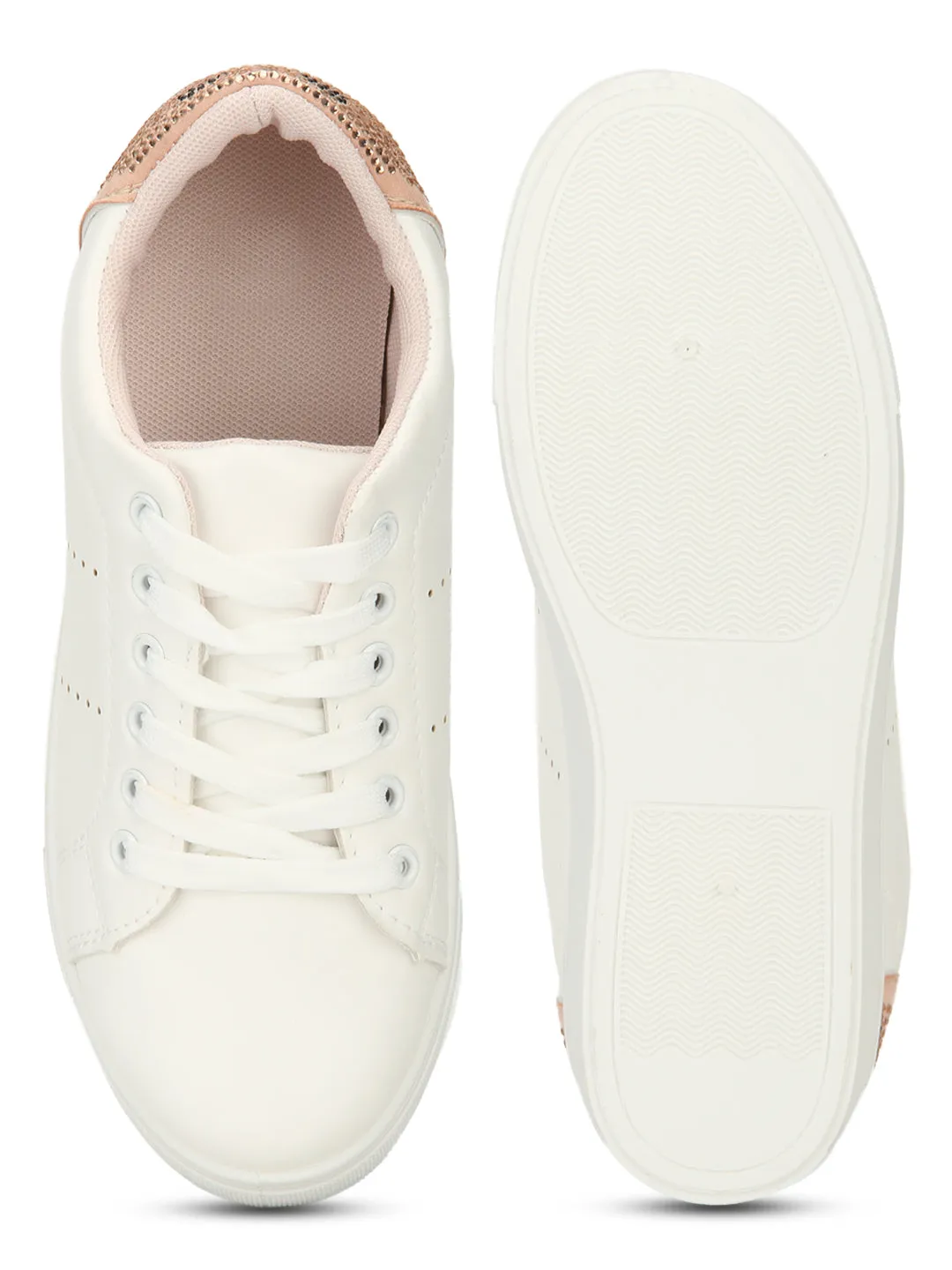 White Rose PU Gold Lace-up Sneakers