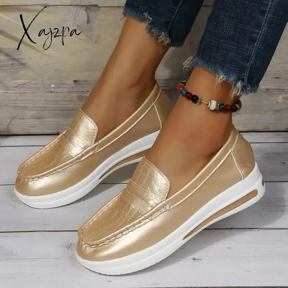 Xajzpa - Women Casual Leather Flat Slip on Comfy Loafers