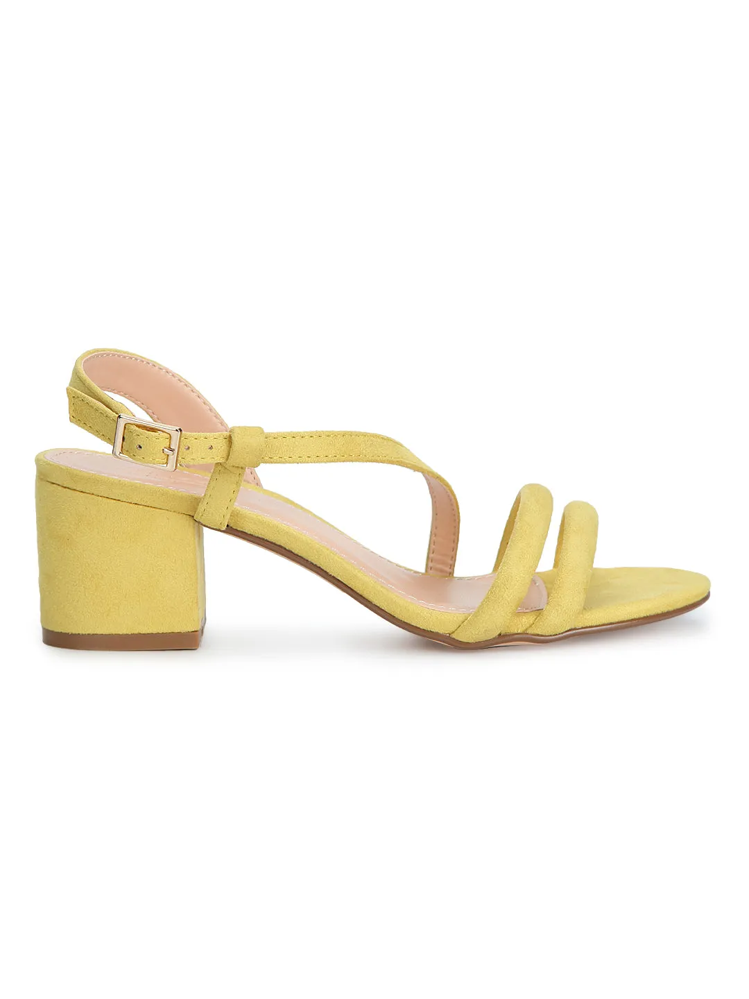 Yellow Micro Double Strap Low Block Heels